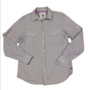 EXPRESS Men’s Purple,White, Black Checkered Casual Fit Button Down Shirt,